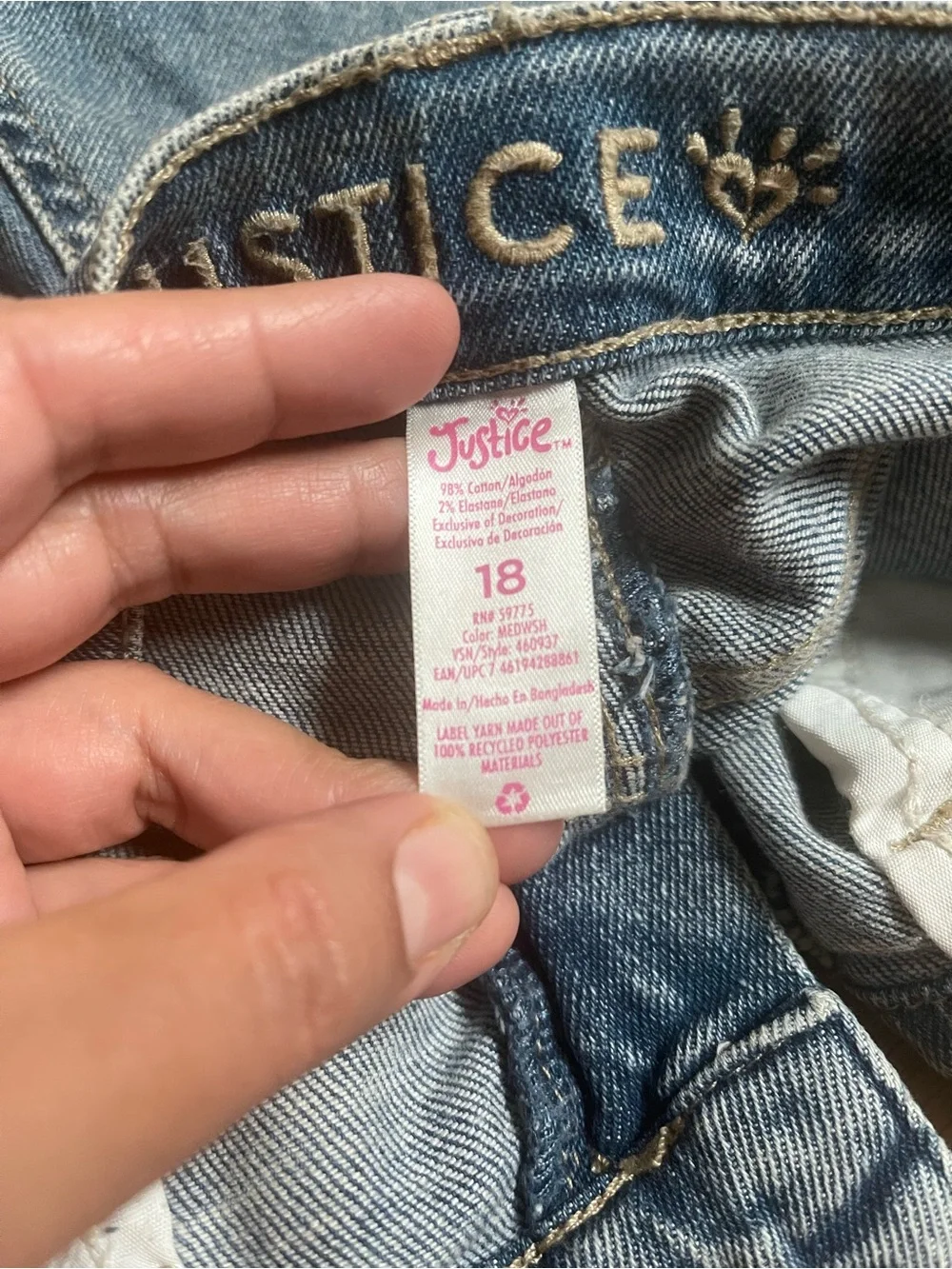 Justice Blue Denim Straight-Leg Jeans with Colorful Patch Art